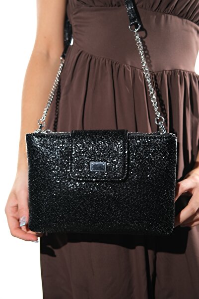 LuviShoes Γυναικεία τσάντα χιαστί 442 Black Glitter