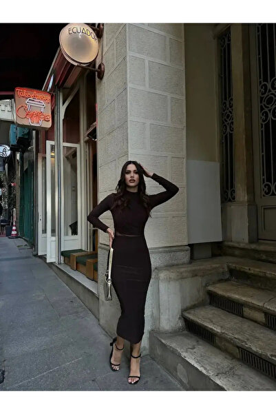 Mistix Βραδινό φόρεμα με τούλι καφέ