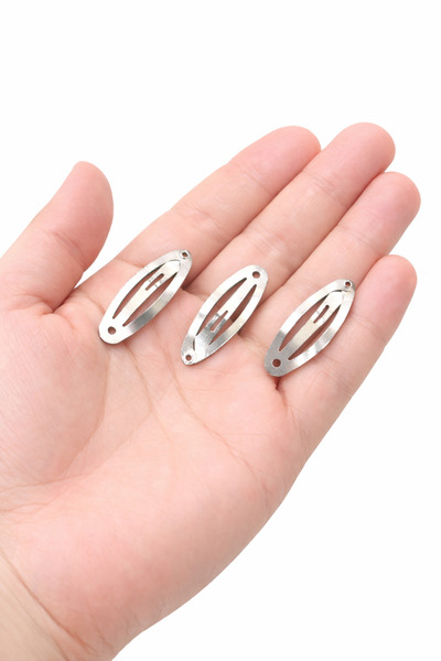FlowerAksesuar 4 cm Metal Çıtçıt Saç Tokası Oval Gümüş (10 Adet) – Paslanmaz ...