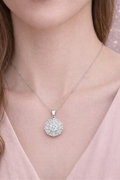 TASLİDUSLERJEWELRY 925 Ayar Gümüş Baget İllüzyon Taşlı Kolye – 13.05 mm Büyük...