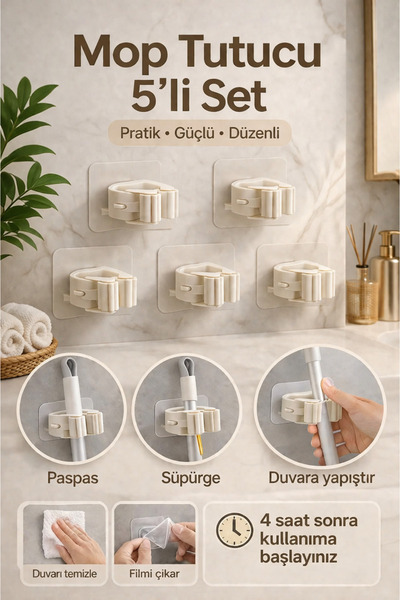 eldiven matik Εξαιρετικά ισχυρή αυτοκόλλητη κρεμάστρα σφουγγαρίστρας - 5 ΤΕΜ.