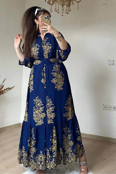 AZRA BUTİK Αυθεντικό πουκάμισο-φόρεμα Hakim Yaka σε μπλε ναυτικό χρώμα