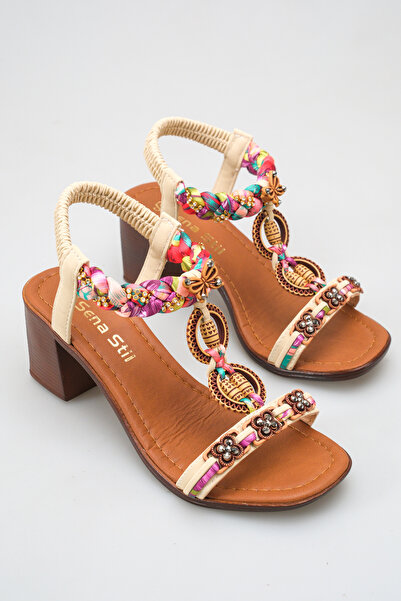 SENASTİL Γυναικεία άνετα σανδάλια με χάντρες και πολύχρωμη πλεκτή λεπτομέρεια...