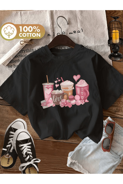 gencerco Μπλουζάκι Premium Oversize με στάμπα Love Written και στάμπα φλιτζάν...