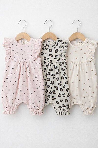 My Babies Label 3-Piece Ruffle Detailed Baby Girl Shorts Romper Set – Heart &...