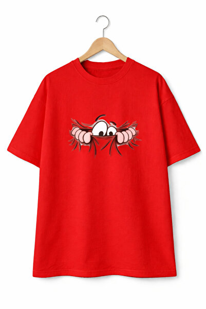 VODEXA Tricou oversize unisex cu imprimeu EYES, 100% bumbac, croială conforta...