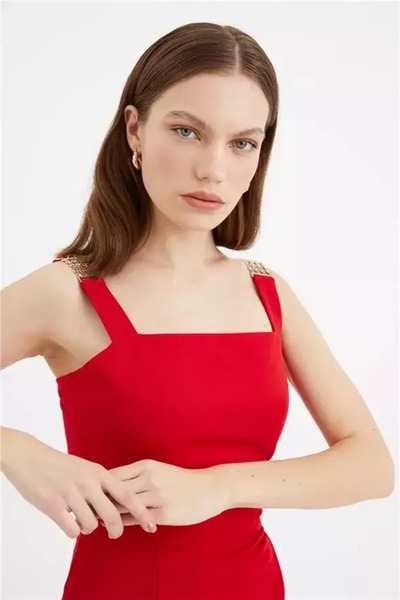 Sateen Γυναικείο Αθλητικό Κροπ Τοπ με Τιράντες Κόκκινο