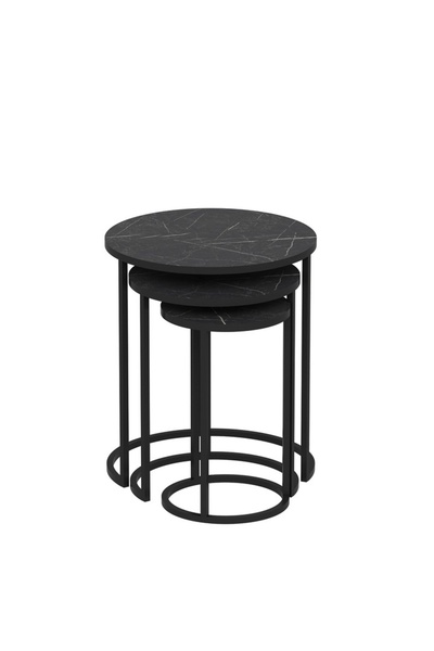 OEM Σετ 3 τραπεζιών σαλονιού Re-Bloom, μελαμινική μοριοσανίδα/μέταλλο, μαύρο