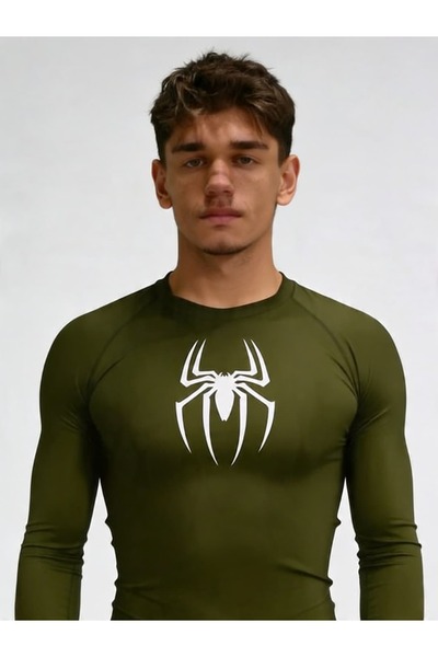 Yokedwear Örümcek Uzun Kollu Comporession Dar / Slim Tişört haki Unisex Genç