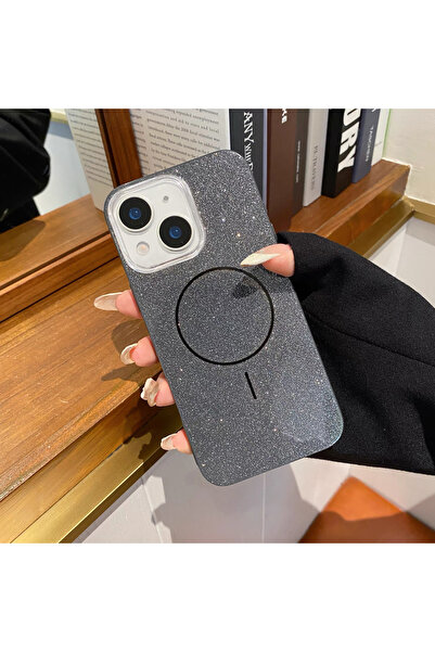 EDELFU iPhone 15 uyumlu - Simli Parlak Kapak MagSafeli Koruyucu Arkası Sert Y...