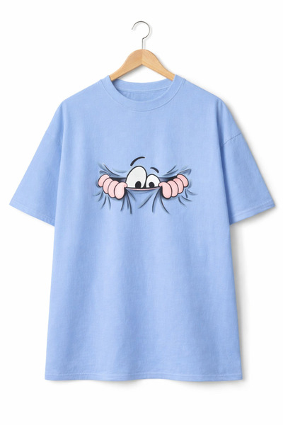 VODEXA Tricou oversize unisex cu imprimeu EYES, 100% bumbac, croială conforta...