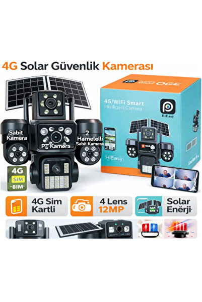 kruxon RX-204GS 4G Simli Solar Güvenlik Kamerası 4 Lens 12MP PTZ Çift Panel 1...