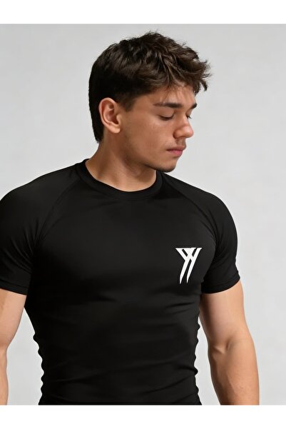 Yokedwear Comporession Dar / Slim Bisiklet Yaka Tişört siyah Unisex Genç