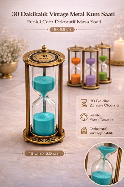 Tamsena Store 30 Dakikalık Vintage Metal Kum Saati Renkli Cam Dekoratif Masa ...