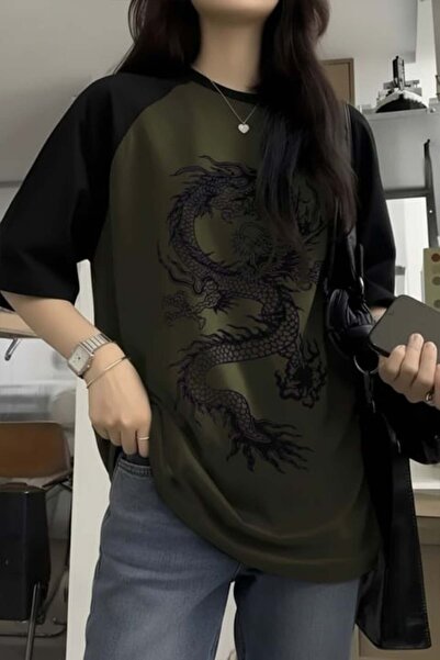 BALİNA Πράσινο μπλουζάκι Unisex Y2K με στάμπα Dragon of Chinese Mythology από...