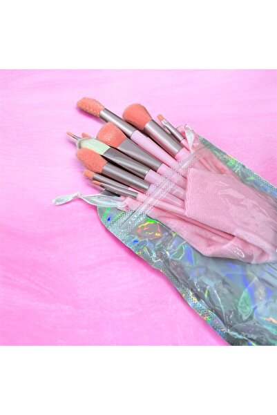 EyER Shoping Σετ πινέλων μακιγιάζ με τσάντα ροζ