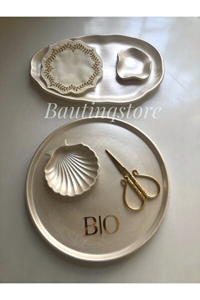 Bautinq Store İnci renk sedefli Söz Tepsisi,Nişan Tepsisi,İstiridye,Lokumluk ...