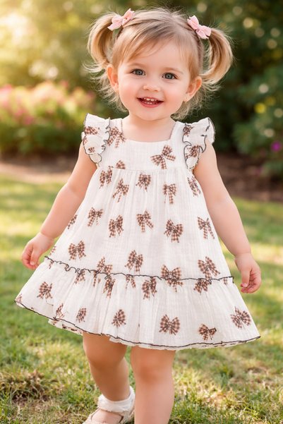 RÜYA KİDS Girl's muslin bowknot summer holiday dress