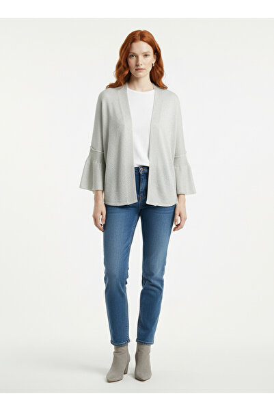 Neden Tekstil Women's Gray Knitwear Cardigan with Flared Sleeve Detail, Regul...