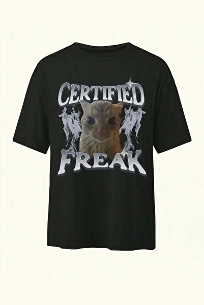 BALİNA Μαύρο Πιστοποιημένο Freak Cat Grunge Y2K Unisex Μπλουζάκι THE SOLO