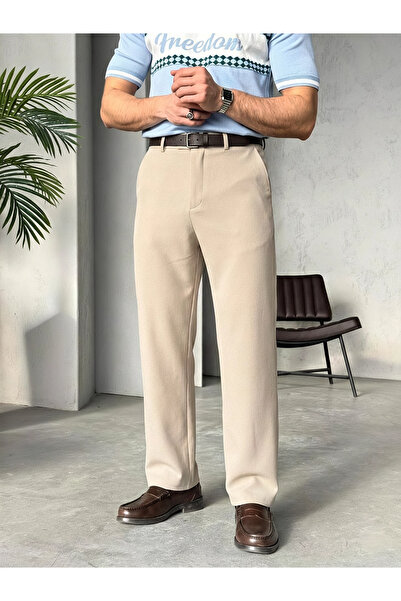 Wonraces Pantaloni largi pentru bărbați, cu talie elastică, din material textil