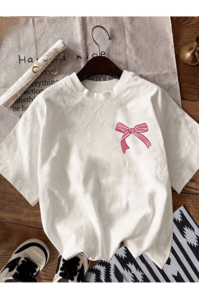 gencerco Μίνι ροζ μπλουζάκι με στάμπα φιόγκου, Premium Oversize