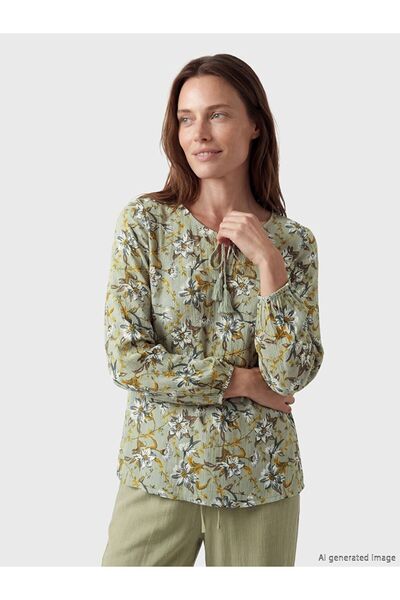 LC Waikiki Lcw Grace Green Tie-Neck Floral Blouse