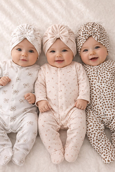 My Babies Label 6 Piece Baby Girl Romper & Hat Set – 100% Cotton Newborn Comb...