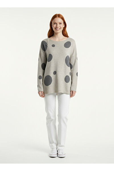 Neden Tekstil Γυναικεία γκρι πουά πουά μπλούζα πλεκτό σε μεγάλο μέγεθος