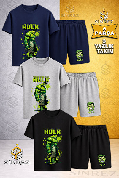 SİNREZ Tricou pentru copii HULK cu imprimeu și pictură, cu gât rotund, 3 pies...