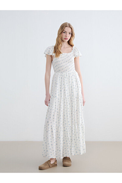 LC Waikiki Nevavm with a Difference Xside Blue Floral Layered Poplin Dress - ...