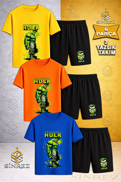 SİNREZ Tricou pentru copii HULK cu imprimeu și pictură, cu gât rotund, 3 pies...