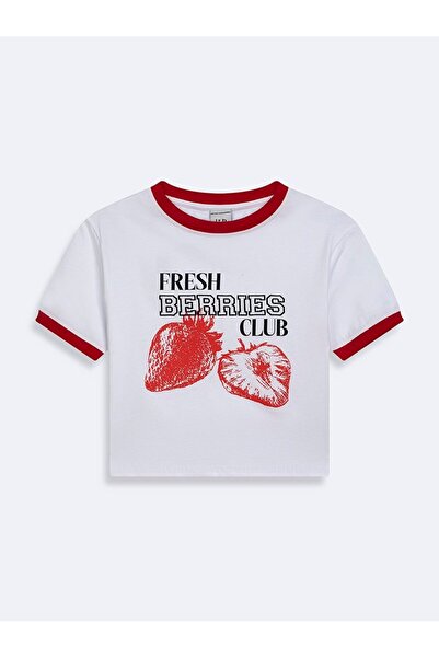 Ltb Λευκό μπλουζάκι με στάμπα φρούτων και αντίθεση