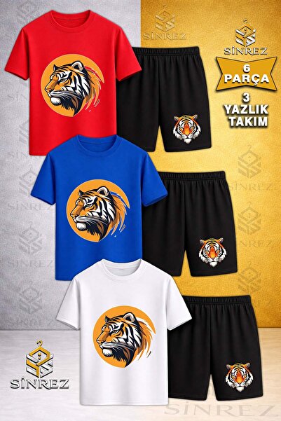 SİNREZ Tricou din 3 piese cu imprimeu CIRCULUL CAPUL TIGRU pentru copii - Set...