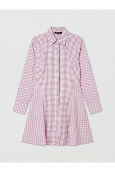 LC Waikiki Lcw Vision Pink Plaid A-Line Shirt Dress with Nevavm Difference - ...