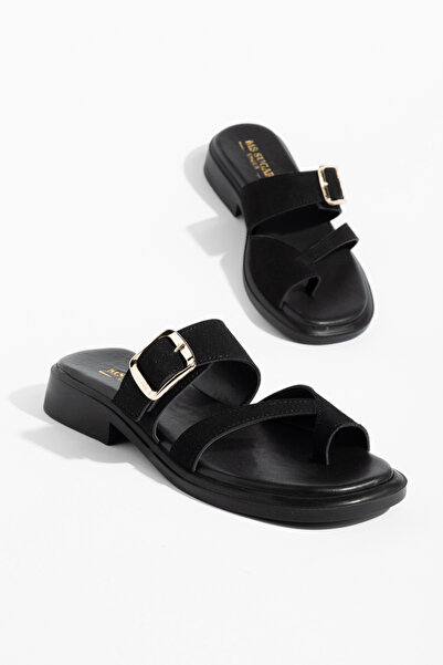 MS SUGAR SHOES Papuci de damă minimaliști din piele intoarsa cu cataramă aurie