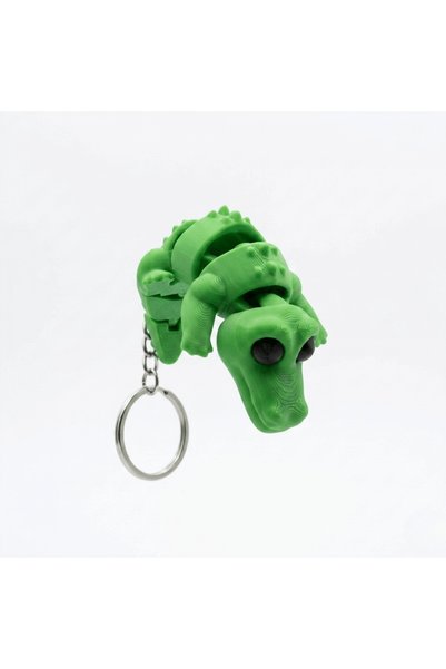 Atatuğ Hediyelik Movable 3D Printed Green Crocodile Keychain - Articulated Figure and Bag Ornament
