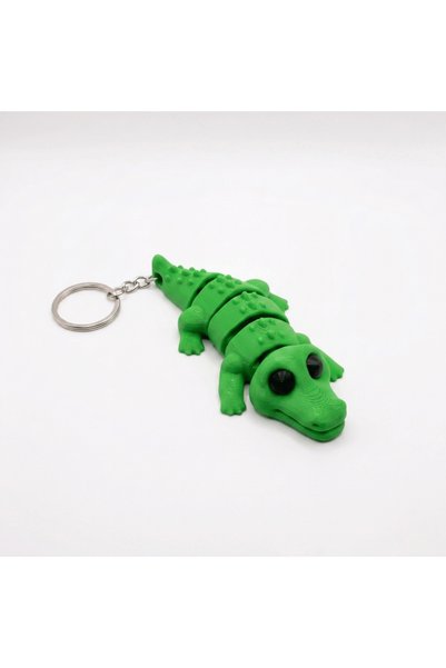 Atatuğ Hediyelik Movable 3D Printed Green Crocodile Keychain - Articulated Figure and Bag Ornament
