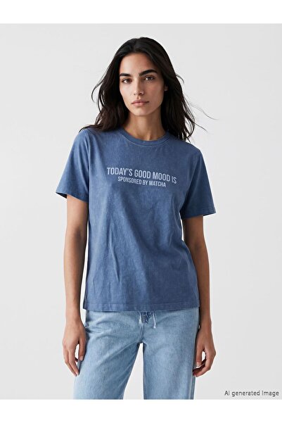 LC Waikiki Γυναικείο μπλουζάκι με στάμπα LCW Vision Crew Neck