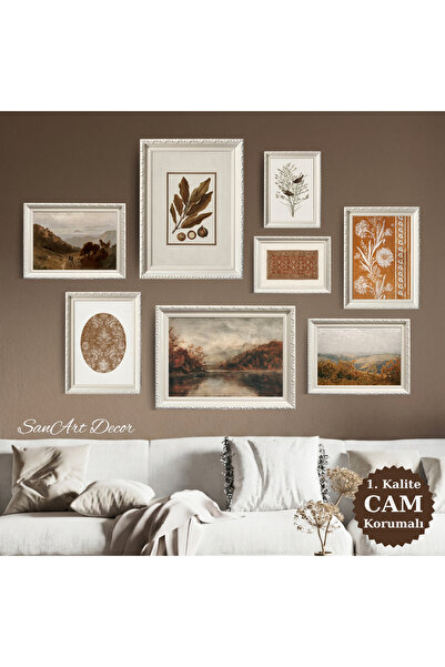 Sanart Yağlı Boya Tablo Seti, CAMLI Vintage Tablo, 8 Parça Çerçeveli Tablo, S...