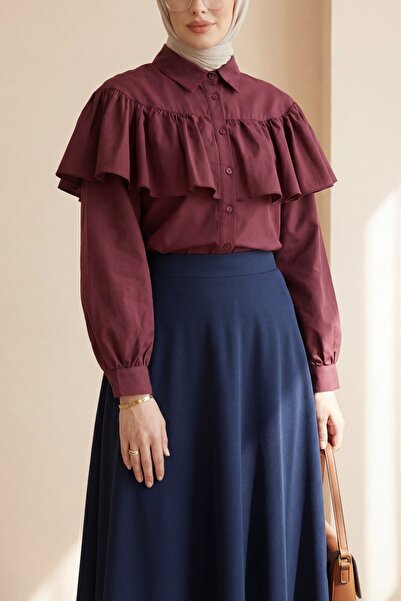 Modamorfo Μπλούζα πουκάμισο από ποπλίνα με βολάν στο μπροστινό μέρος και στου...