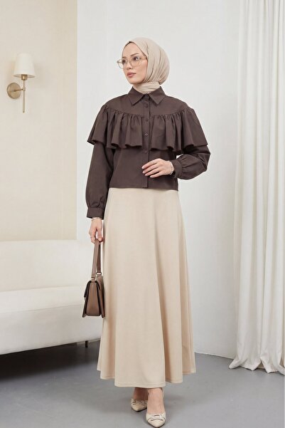 Modamorfo Μπλούζα πουκάμισο από ποπλίνα με βολάν στο μπροστινό μέρος και στου...