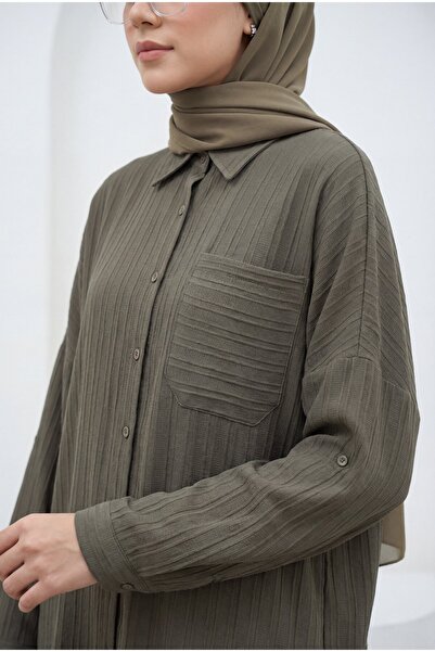 Modamorfo Πουκάμισο με μονόχρωμη γραμμή και μοτίβο με τσέπες -χακί