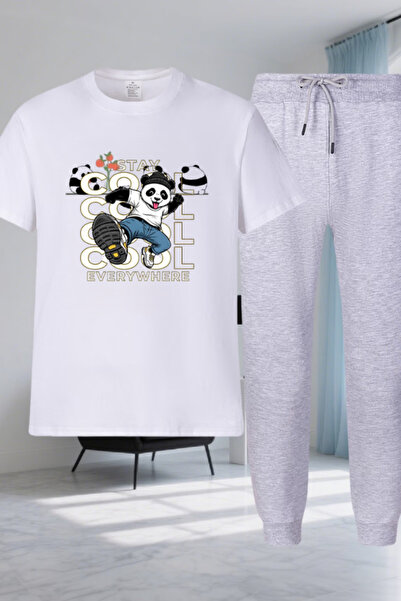 Nivorix Cool Print Bottom Top Tracksuit Set Oversize Crew Neck