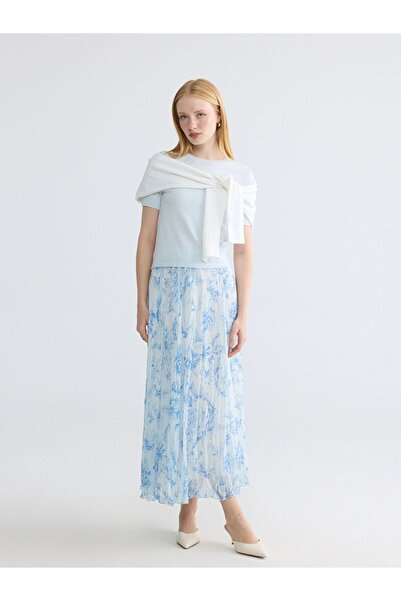LC Waikiki Lcw Modest Elastic Waist Patterned Chiffon Pleated Skirt