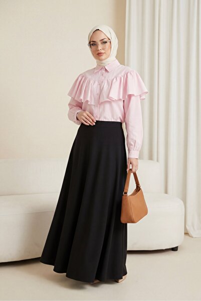 Modamorfo Μπλούζα πουκάμισο από ποπλίνα με βολάν στο μπροστινό μέρος και στου...