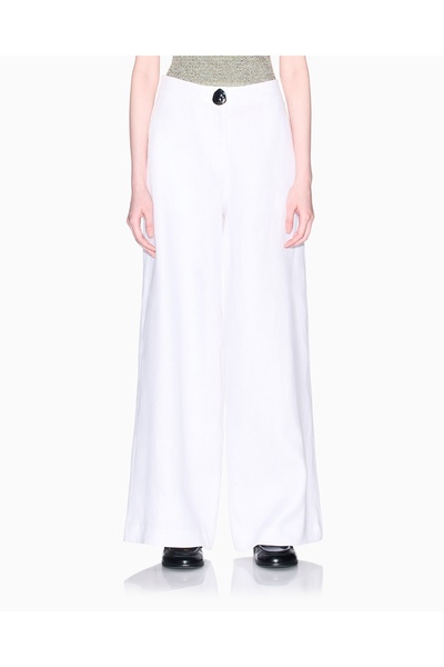 Armani Exchange Women's High Waist Wide Leg Denim Fabric White Trousers with ...