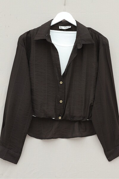 Modamorfo Crop Badyli Πουκάμισο με Κολιέ και Μακρύ Πίσω Μέρος -k. Καφέ