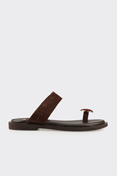 Elle Shoes Kahve Deri Kadın Terlik