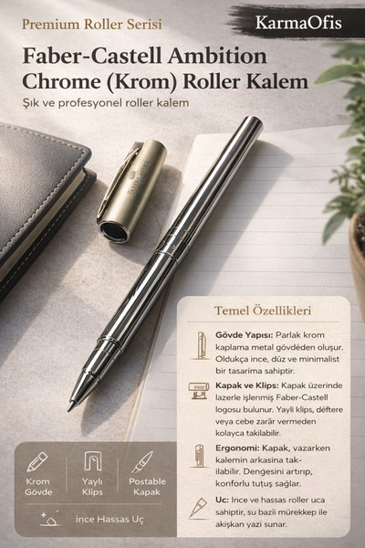 Faber Castell Faber-Castell Ambition Chrome Roller Kalem | Premium Krom Gövde...